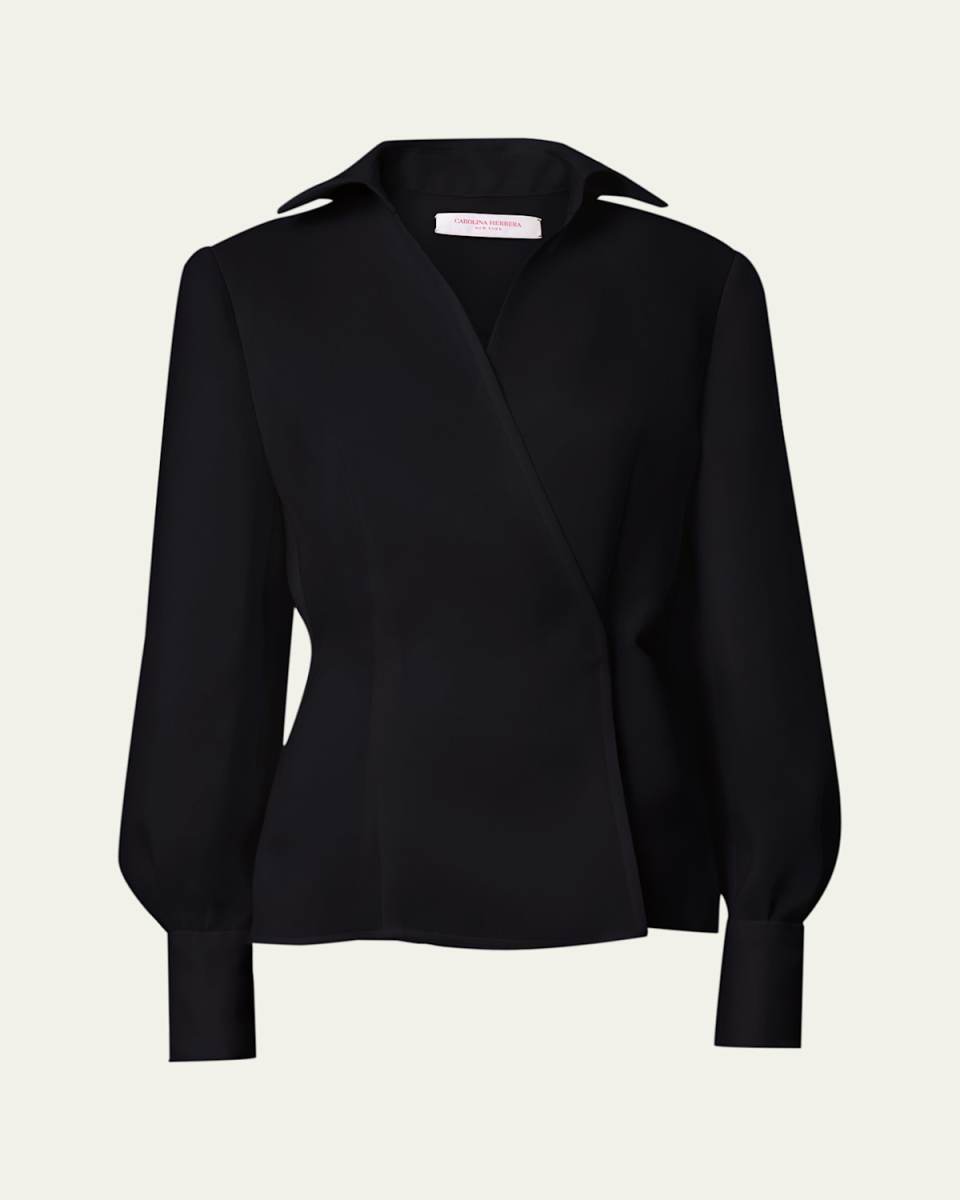 Long-Sleeve Silk Wrap Blouse